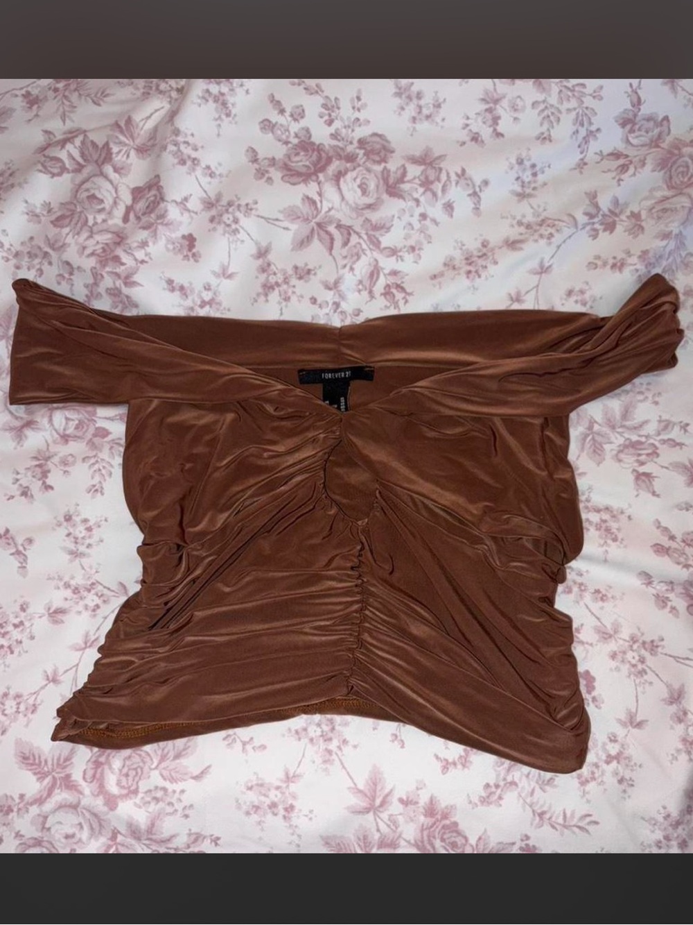 Forever 21 Brown ruched off the shoulder top